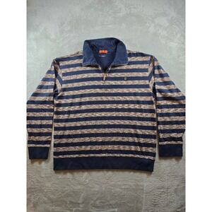 Marc Ecko Cut Sew 1/4 Quarter Zip Sweater Mens XL Striped Rugy Style Long Sleeve